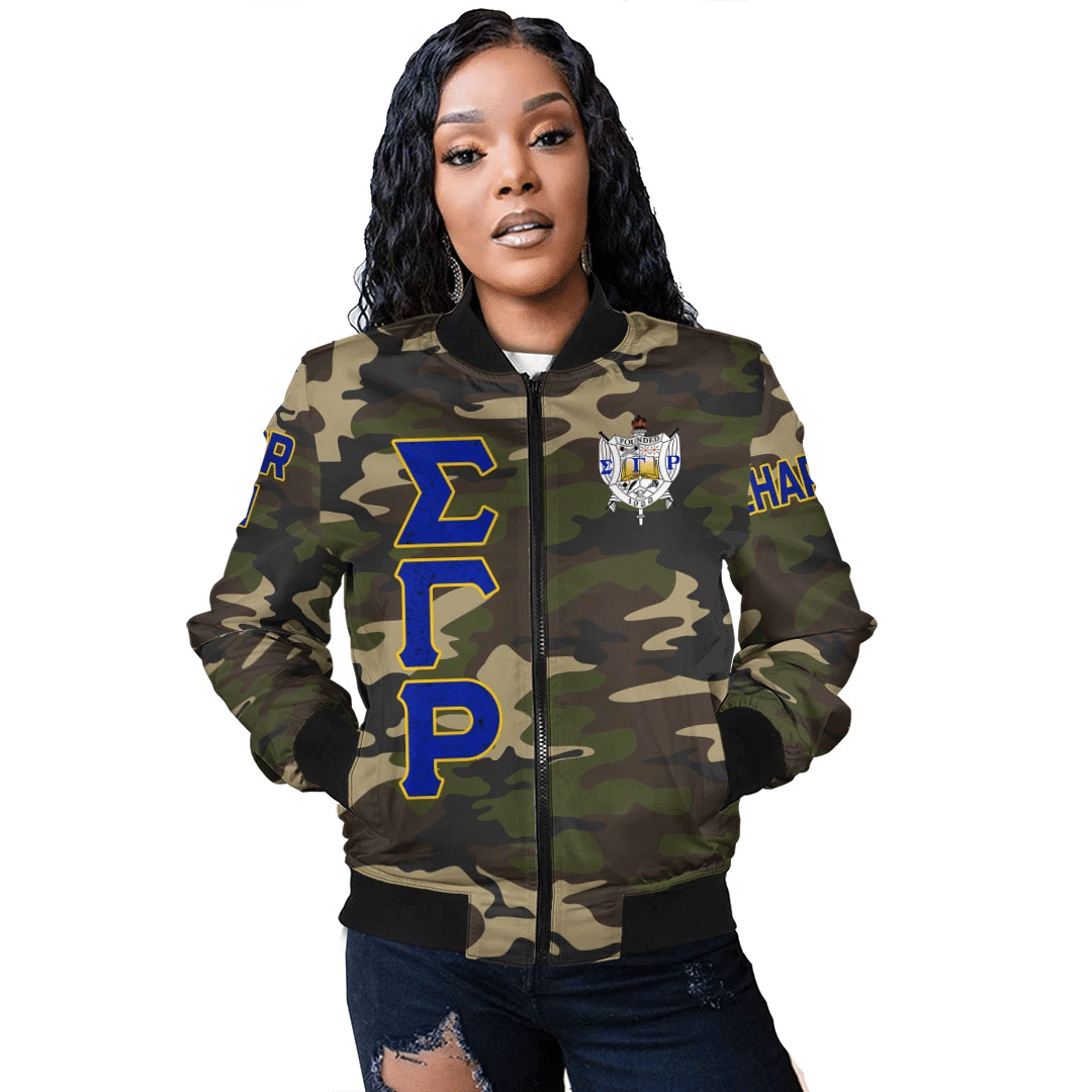 Sorority Jacket - Personalized Sigma Gamma Rho Camouflage Bomber Jacket