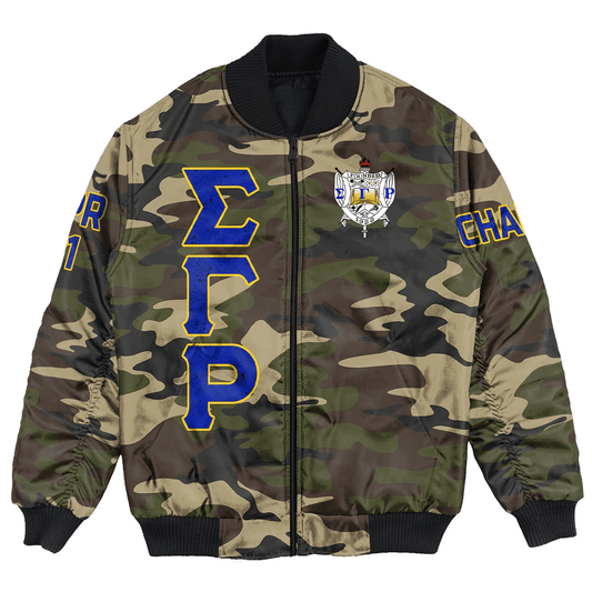 Sorority Jacket - Personalized Sigma Gamma Rho Camouflage Bomber Jacket