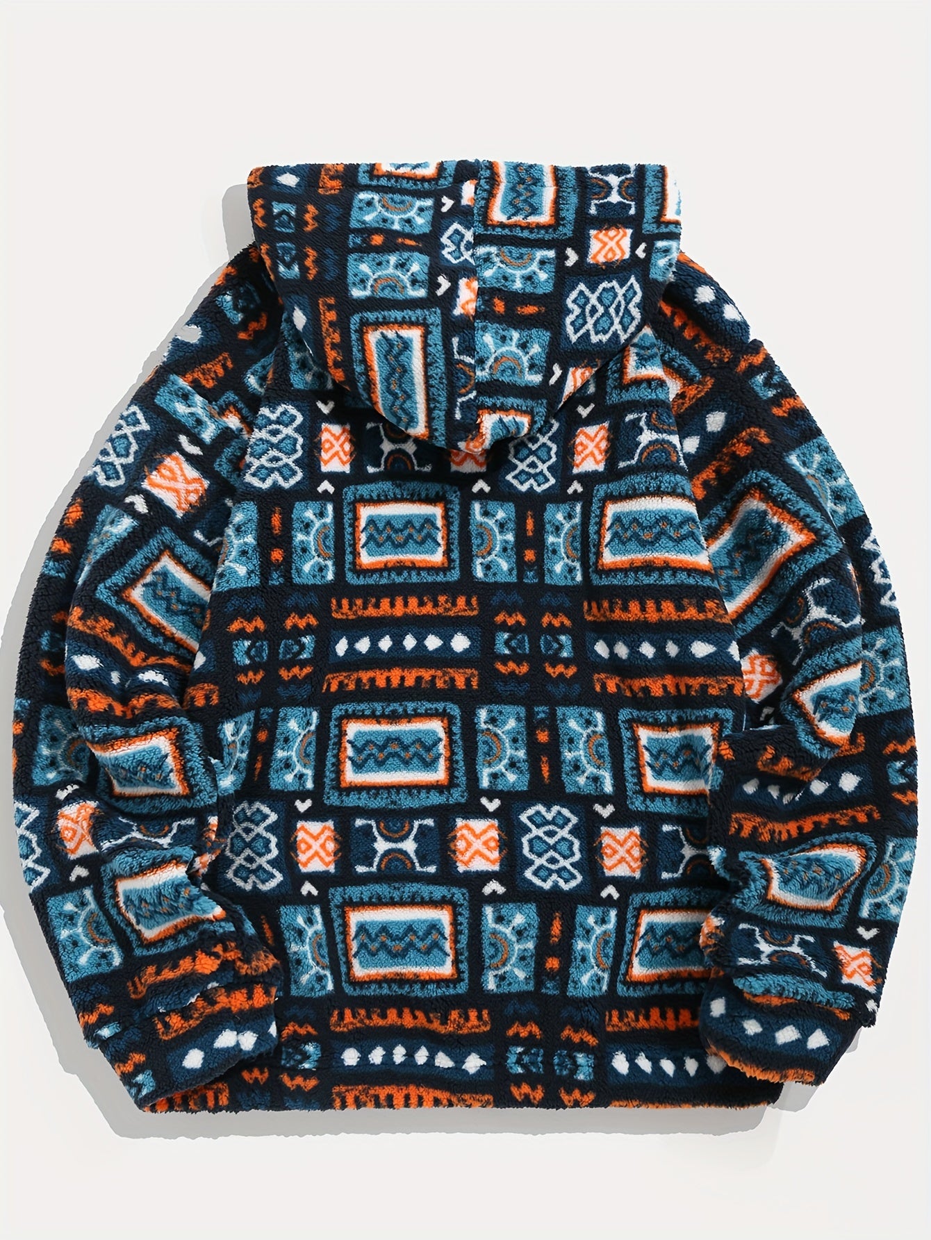 Felpa con Cappuccio in Microfleece Peluche Stampa Etnica