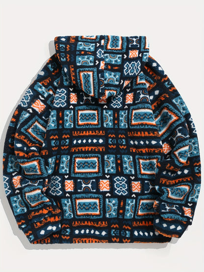 Felpa con Cappuccio in Microfleece Peluche Stampa Etnica