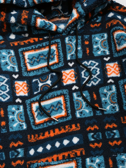 Felpa con Cappuccio in Microfleece Peluche Stampa Etnica