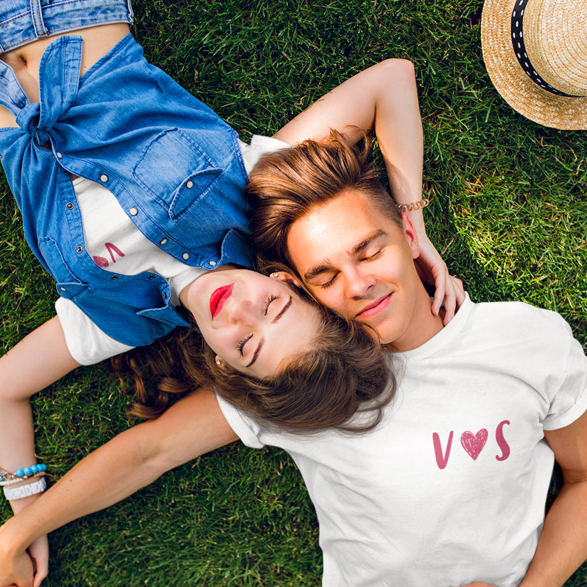 Personalized Men's and Women's T-shirt with His and Hers Initials and Embroidered Heart | Gift idea