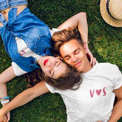 Personalized Men's and Women's T-shirt with His and Hers Initials and Embroidered Heart | Gift idea