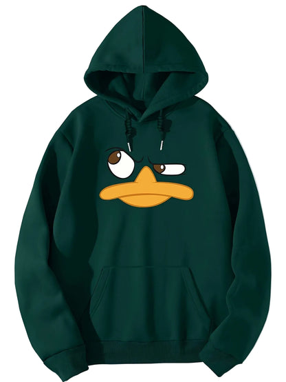 Herren-Hoodie mit auffälligem Entengesicht-Print