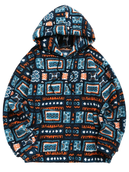 Felpa con Cappuccio in Microfleece Peluche Stampa Etnica