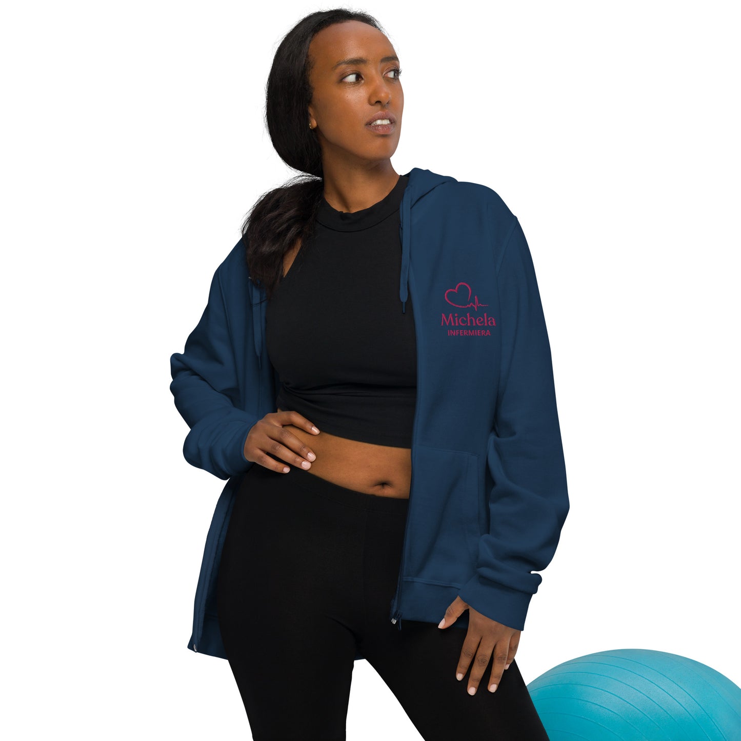 Felpa con cappuccio infermiere ospedale con nome e professione personalizzato ricamato, con cappuccio e zip | Unisex | cuore cardioramma - T-shirt Boutique