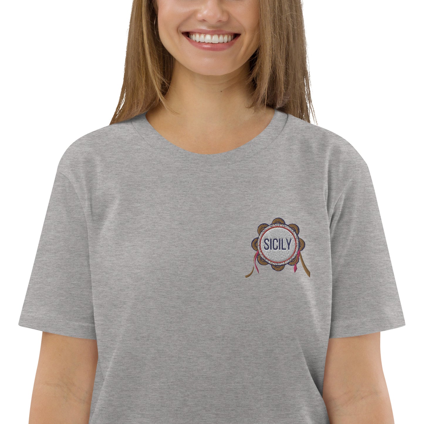 SICILY t-shirt a manica corta con ricamo logo Sicilia con tamburello e nome della tua città personlizzato - T-shirt Boutique