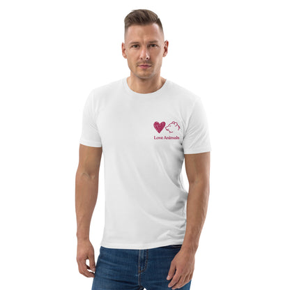 T-shirt LOVE ANIMALS a manica corta con logo ricamato cuore e orso | Unisex | Simpatica idea regalo per amanti degli animali - T-shirt Boutique