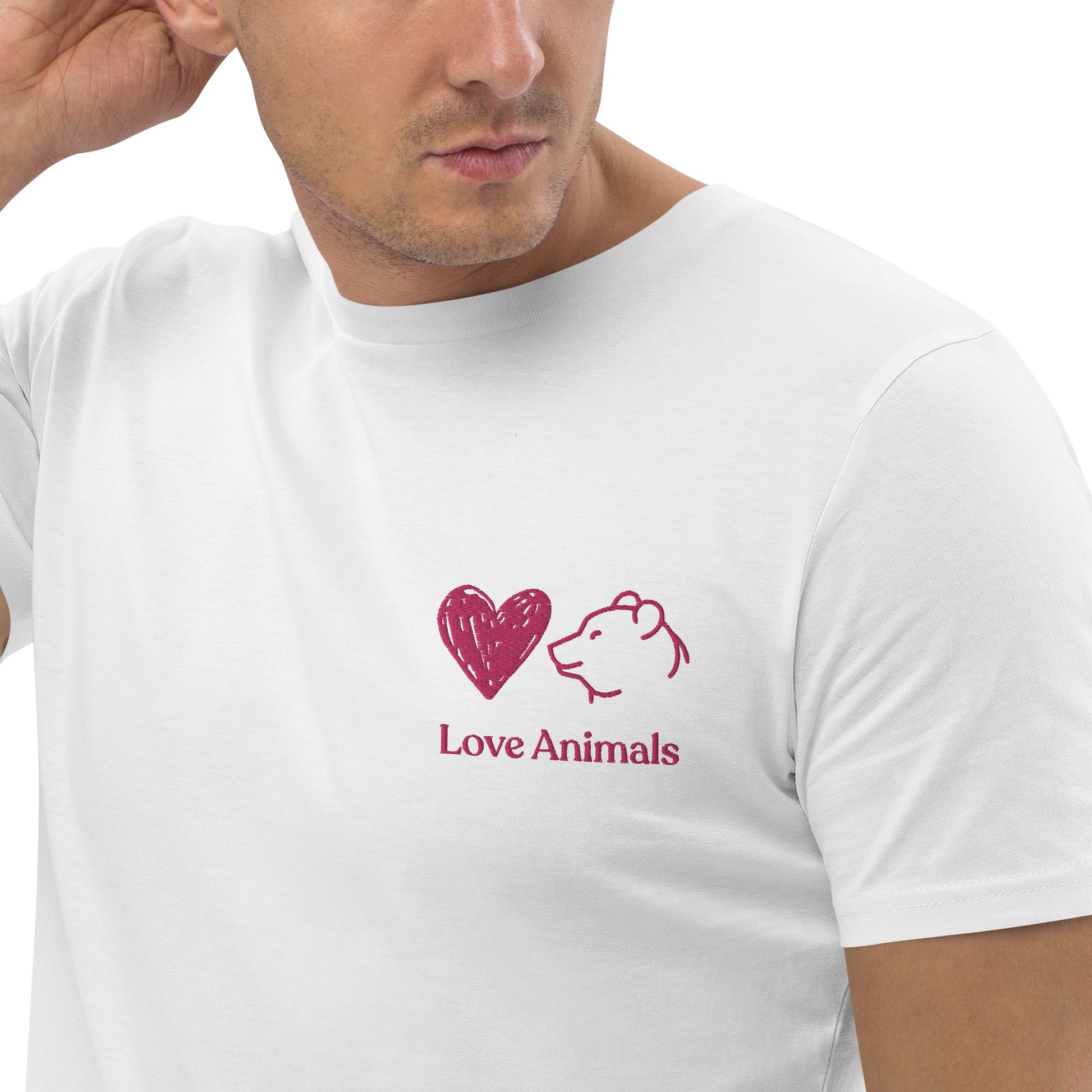 T-shirt LOVE ANIMALS a manica corta con logo ricamato cuore e orso | Unisex | Simpatica idea regalo per amanti degli animali - T-shirt Boutique