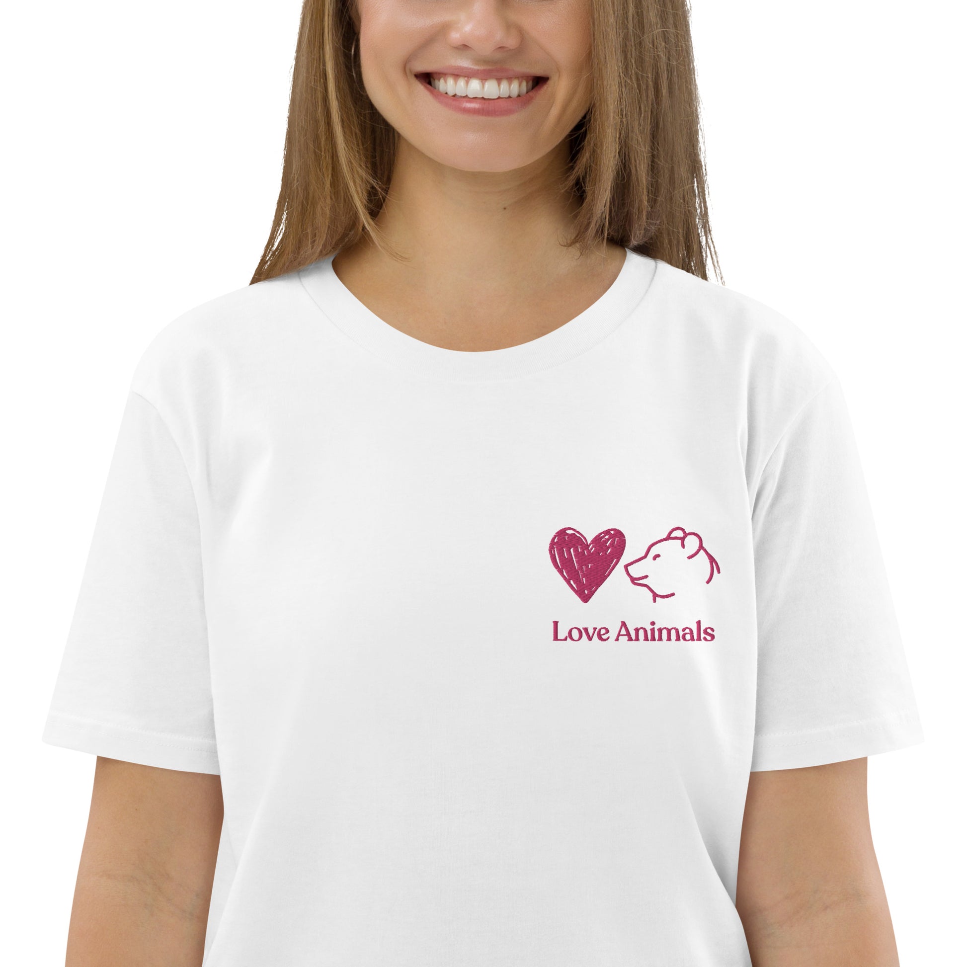 T-shirt LOVE ANIMALS a manica corta con logo ricamato cuore e orso | Unisex | Simpatica idea regalo per amanti degli animali - T-shirt Boutique