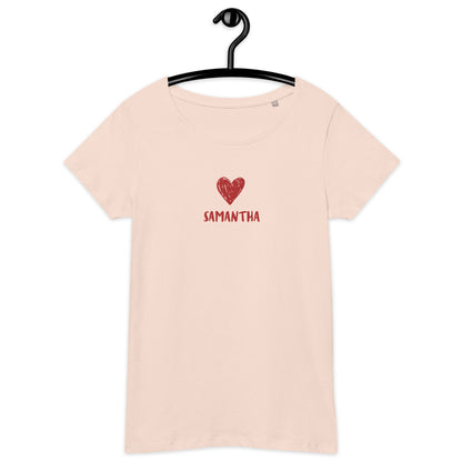 T-shirt da donna HEART personalizzabile con cuore e tuo nome ricamato | Vari colori | Idea regalo compleanno, anniversario, matrimonio - T-shirt Boutique