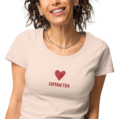T-shirt da donna HEART personalizzabile con cuore e tuo nome ricamato | Vari colori | Idea regalo compleanno, anniversario, matrimonio - T-shirt Boutique