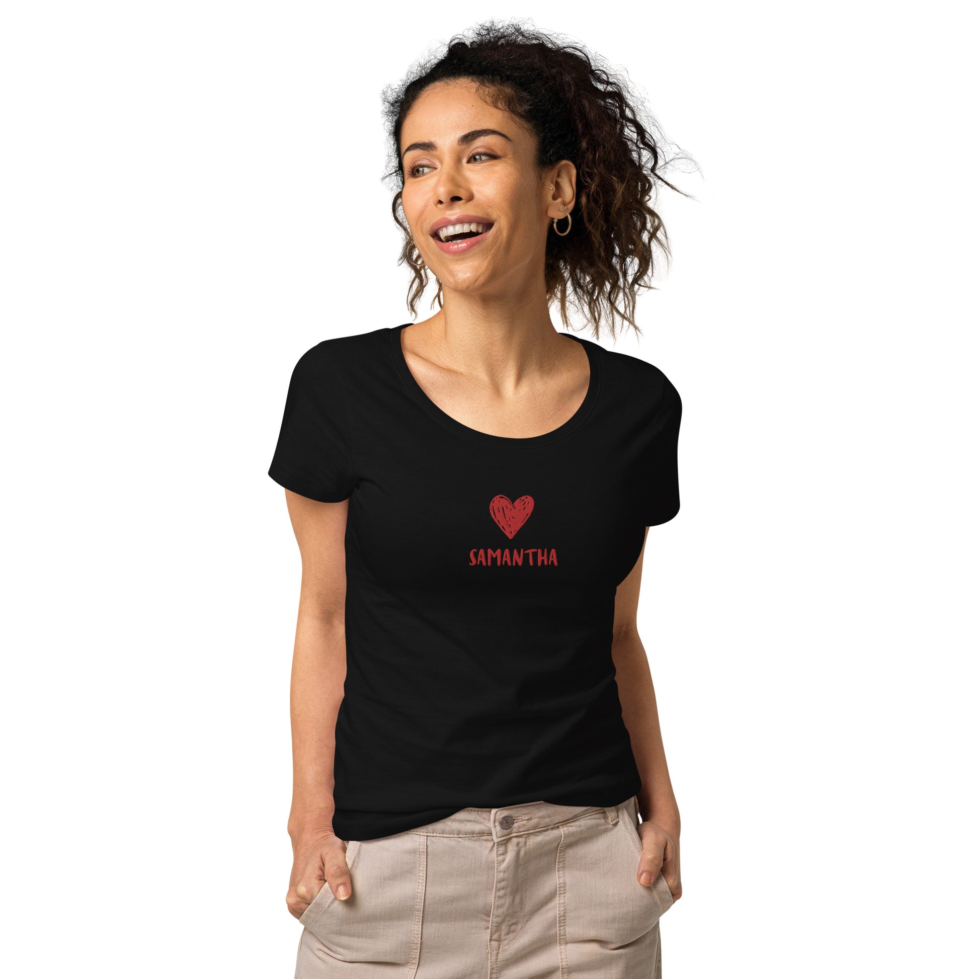T-shirt da donna HEART personalizzabile con cuore e tuo nome ricamato | Vari colori | Idea regalo compleanno, anniversario, matrimonio - T-shirt Boutique