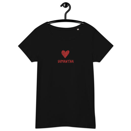 T-shirt da donna HEART personalizzabile con cuore e tuo nome ricamato | Vari colori | Idea regalo compleanno, anniversario, matrimonio - T-shirt Boutique