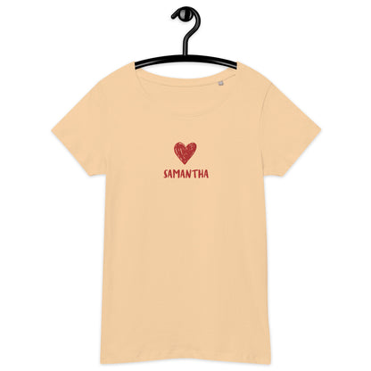 T-shirt da donna HEART personalizzabile con cuore e tuo nome ricamato | Vari colori | Idea regalo compleanno, anniversario, matrimonio - T-shirt Boutique