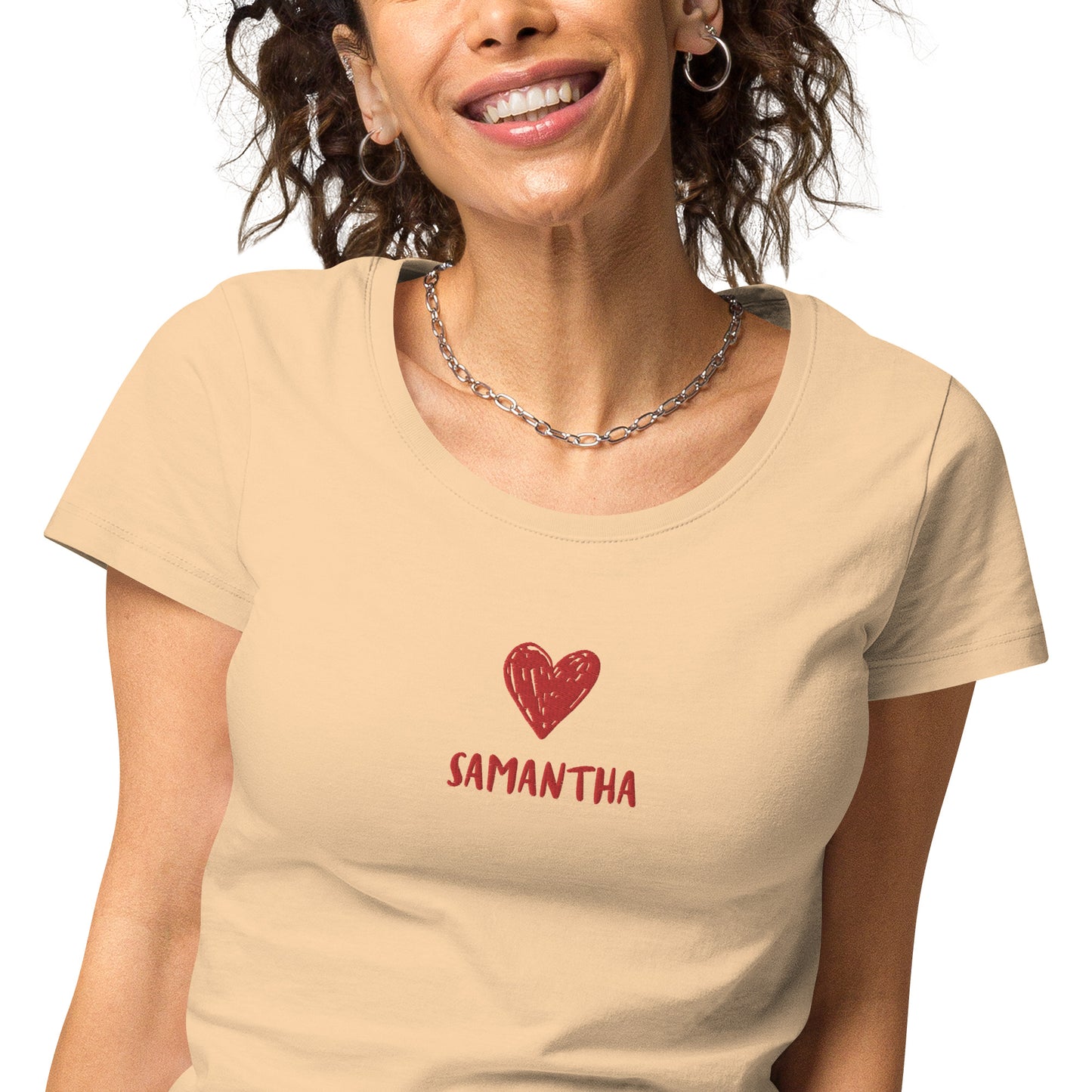Personalized Women's T-Shirt with Heart and Your Name Embroidered | Various Colors | Gift Idea for Birthday, Anniversary, Wedding