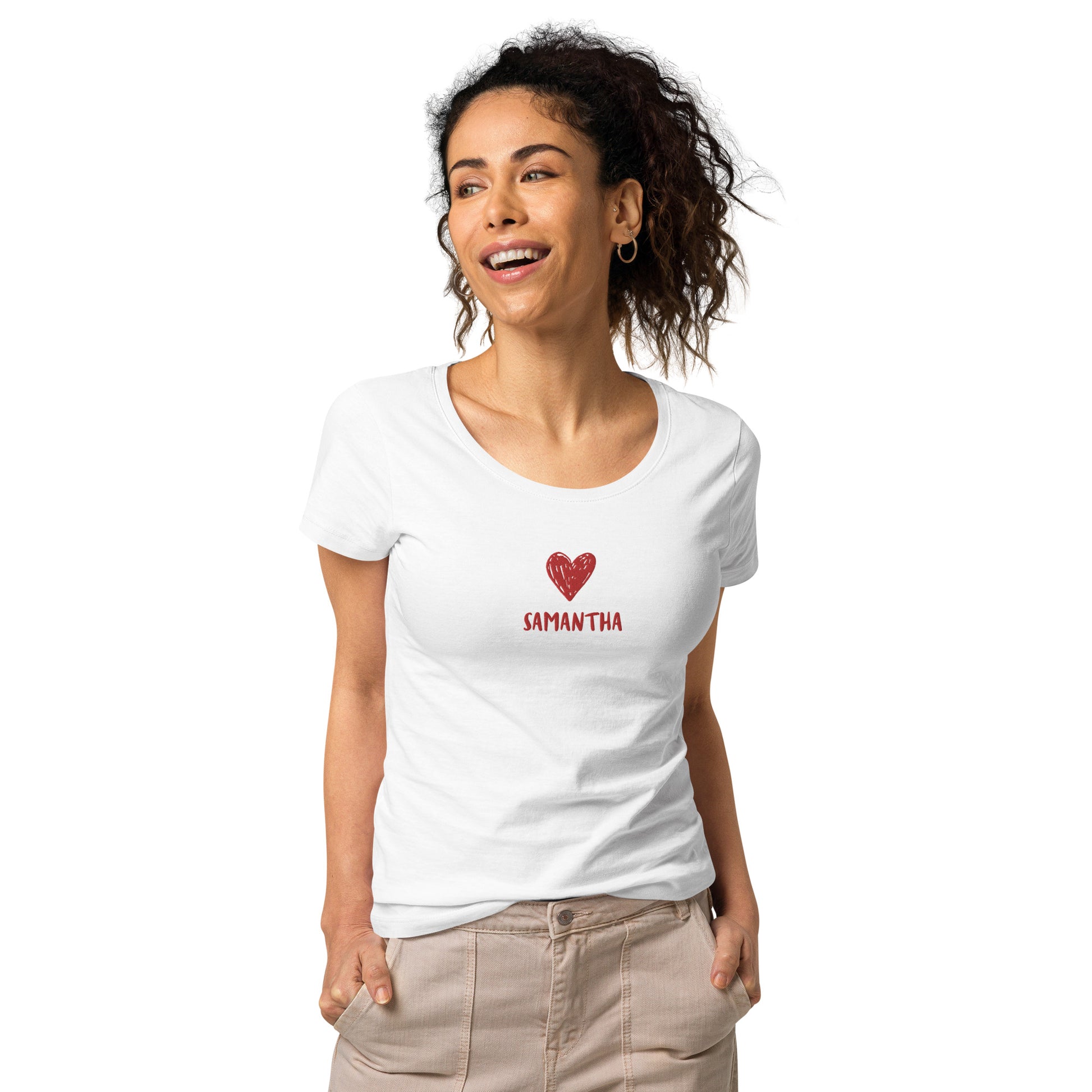 T-shirt da donna HEART personalizzabile con cuore e tuo nome ricamato | Vari colori | Idea regalo compleanno, anniversario, matrimonio - T-shirt Boutique