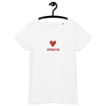 T-shirt da donna HEART personalizzabile con cuore e tuo nome ricamato | Vari colori | Idea regalo compleanno, anniversario, matrimonio - T-shirt Boutique