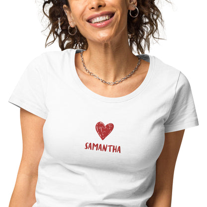 T-shirt da donna HEART personalizzabile con cuore e tuo nome ricamato | Vari colori | Idea regalo compleanno, anniversario, matrimonio - T-shirt Boutique