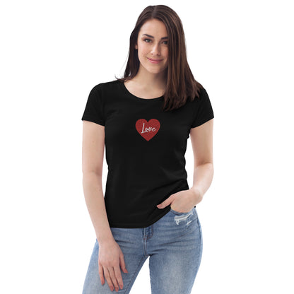 Maglietta donna a maniche corte con cuore e scritta love ricamata | Vari colori | cuore love - T-shirt Boutique