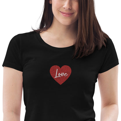 Maglietta donna a maniche corte con cuore e scritta love ricamata | Vari colori | cuore love - T-shirt Boutique