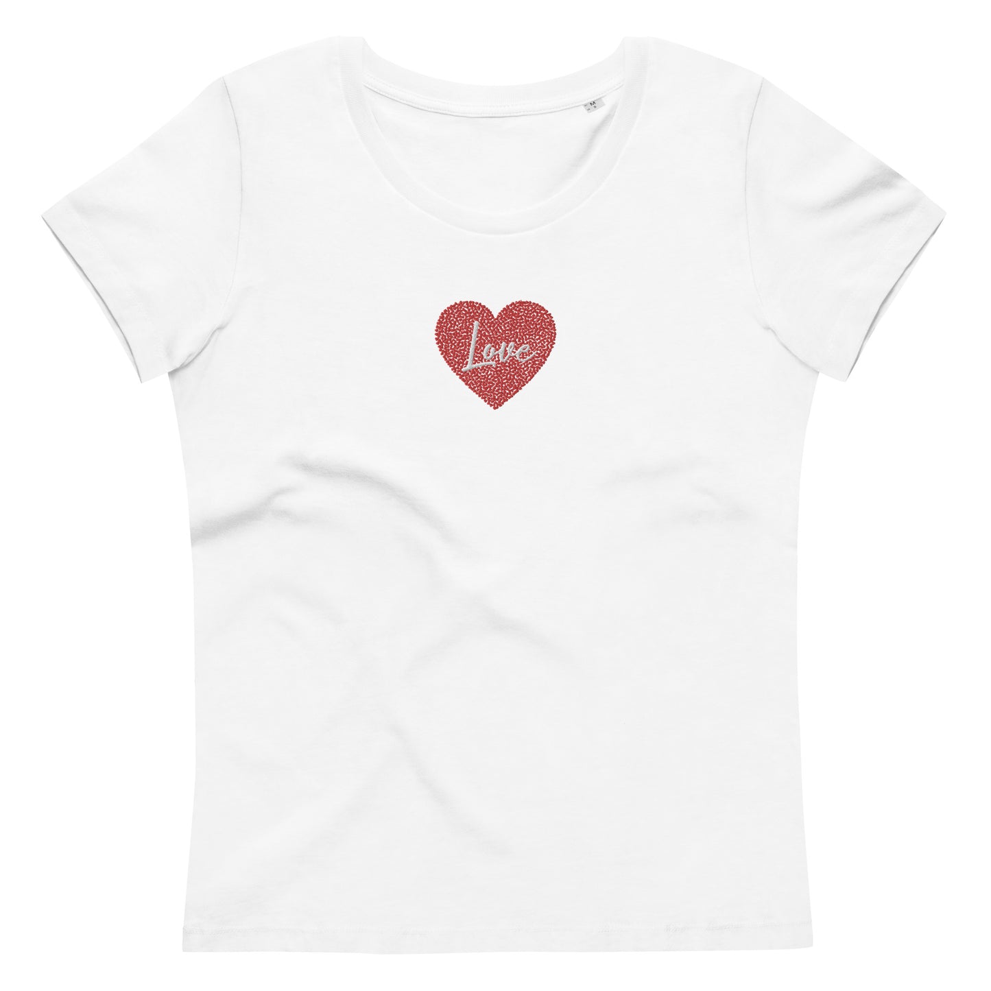 Maglietta donna a maniche corte con cuore e scritta love ricamata | Vari colori | cuore love - T-shirt Boutique