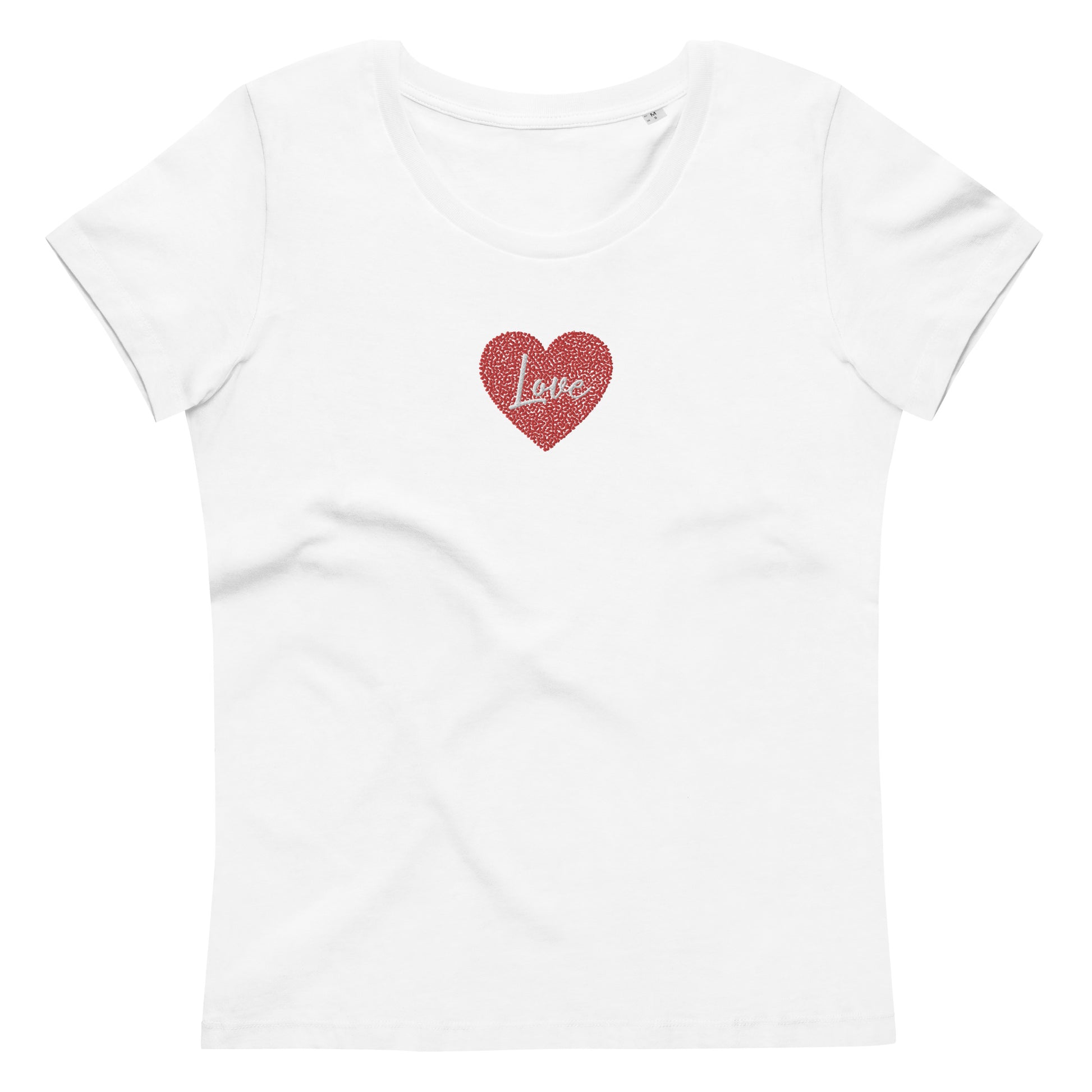 Maglietta donna a maniche corte con cuore e scritta love ricamata | Vari colori | cuore love - T-shirt Boutique