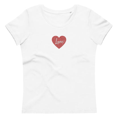 Maglietta donna a maniche corte con cuore e scritta love ricamata | Vari colori | cuore love - T-shirt Boutique