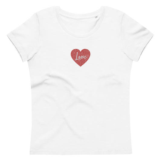 Maglietta donna a maniche corte con cuore e scritta love ricamata | Vari colori | cuore love - T-shirt Boutique