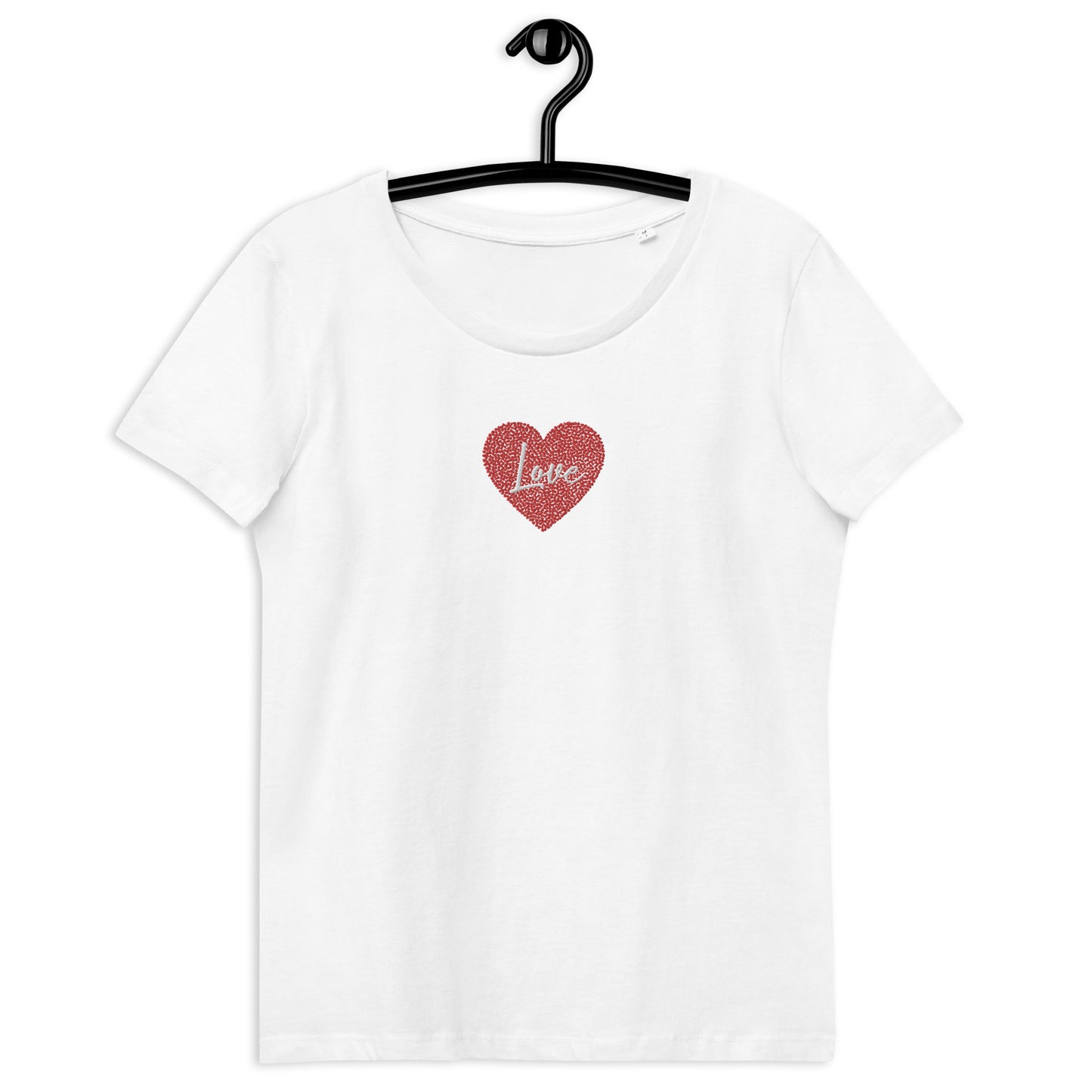 Maglietta donna a maniche corte con cuore e scritta love ricamata | Vari colori | cuore love - T-shirt Boutique