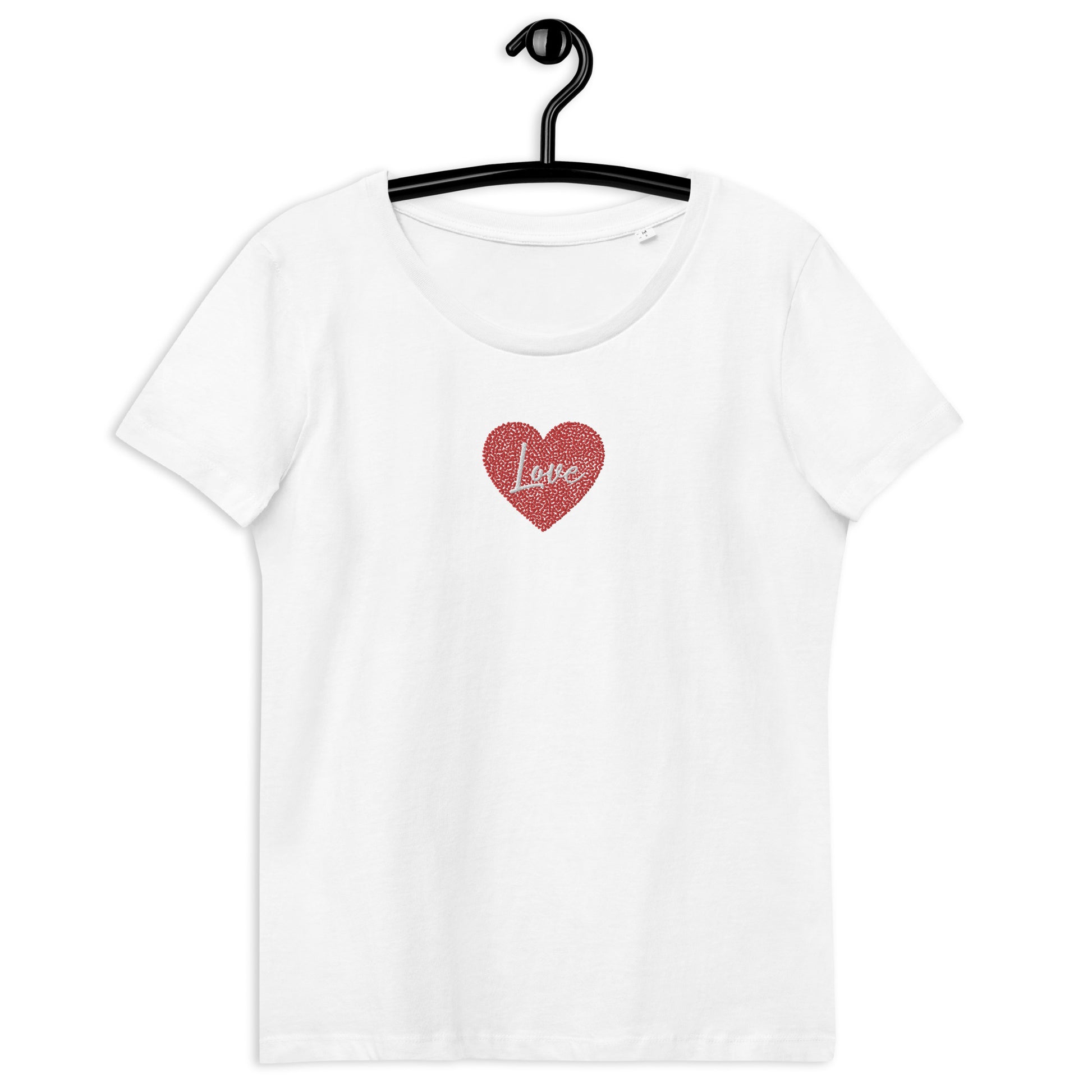 Maglietta donna a maniche corte con cuore e scritta love ricamata | Vari colori | cuore love - T-shirt Boutique