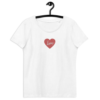 Maglietta donna a maniche corte con cuore e scritta love ricamata | Vari colori | cuore love - T-shirt Boutique