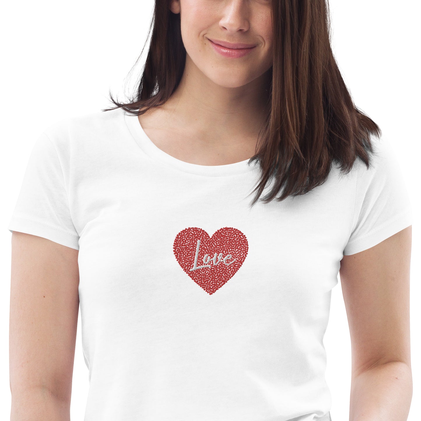 Maglietta donna a maniche corte con cuore e scritta love ricamata | Vari colori | cuore love - T-shirt Boutique